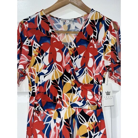 Chauss Women’s Red‎ Floral Faux Wrap Dress Size Small 4-6 - Picture 6 of 9